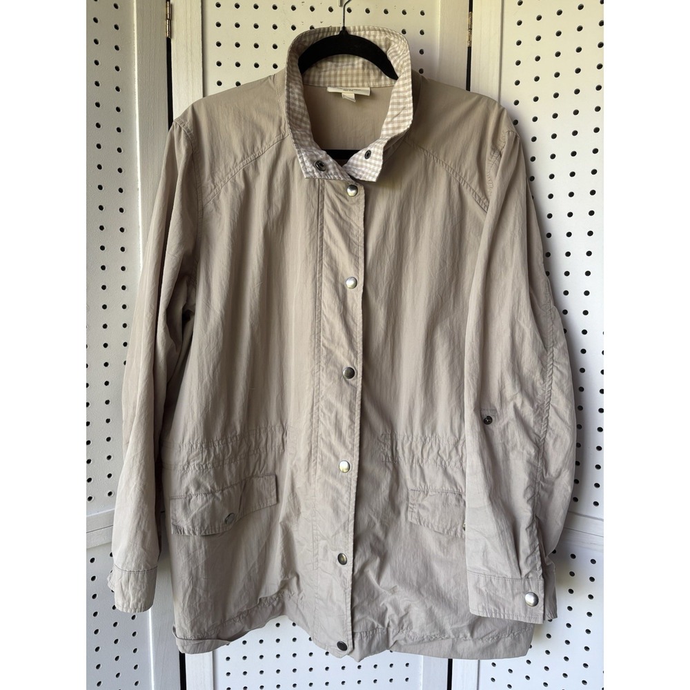 Vintage Norm Thompson Women's 1X (XL) Beige Snap Zip Light Windbreaker‎ Jacket